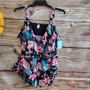 Bal Harbor Swim top Women's 3X (24WX25W) black multicolored floral NWT